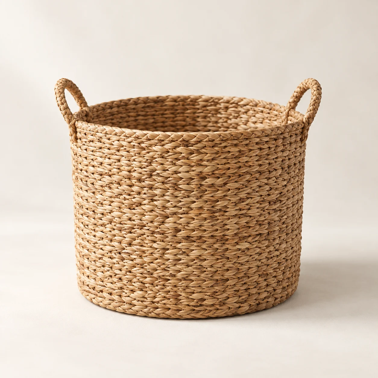 A woven basket showing its warm natural texture